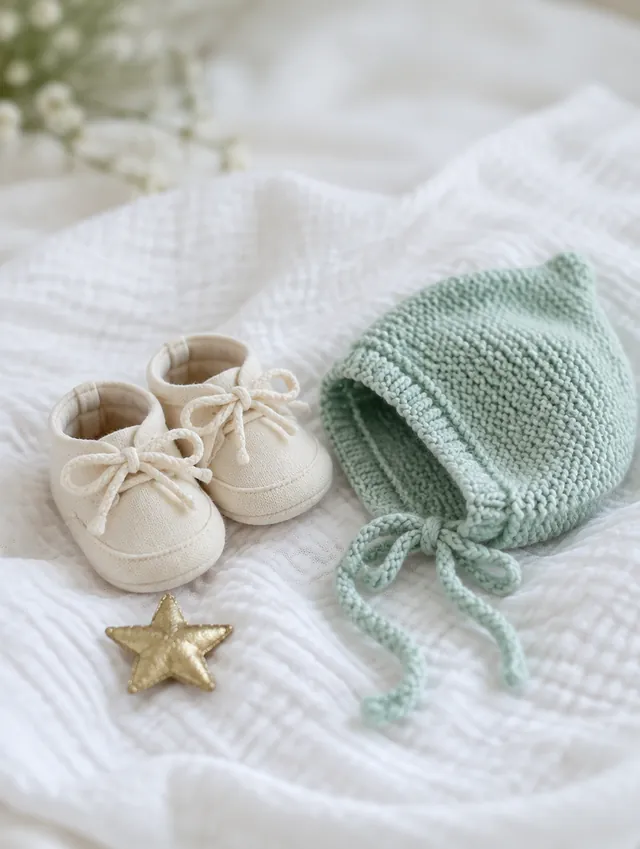 Zapatitos y gorrito tejido