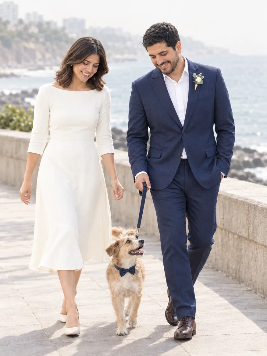 Ana y Gabriel con su perro en el malecón