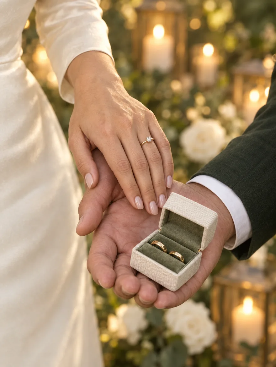 Las manos de Lucía y Diego con los anillos