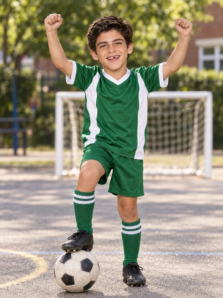 Joaquín a los seis años celebrando un gol en el patio del colegio