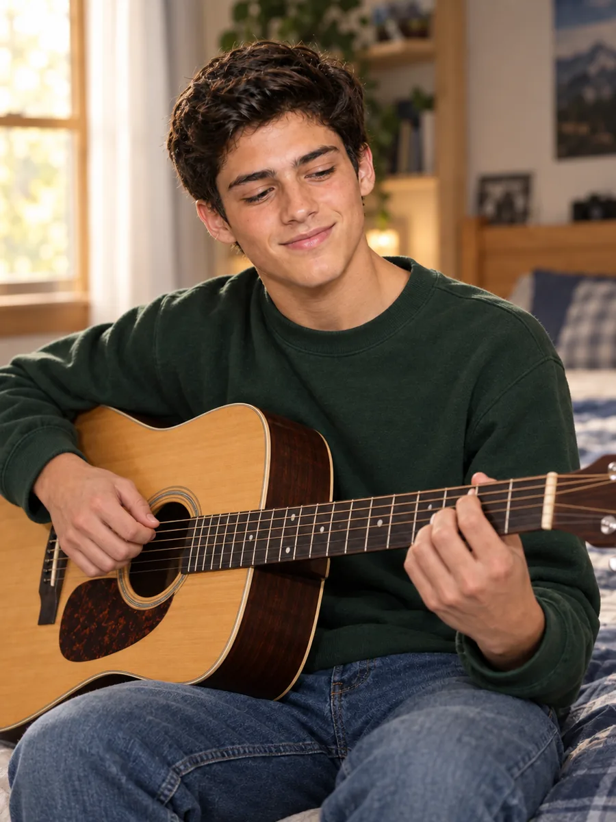 Joaquín a los catorce años tocando su primera guitarra