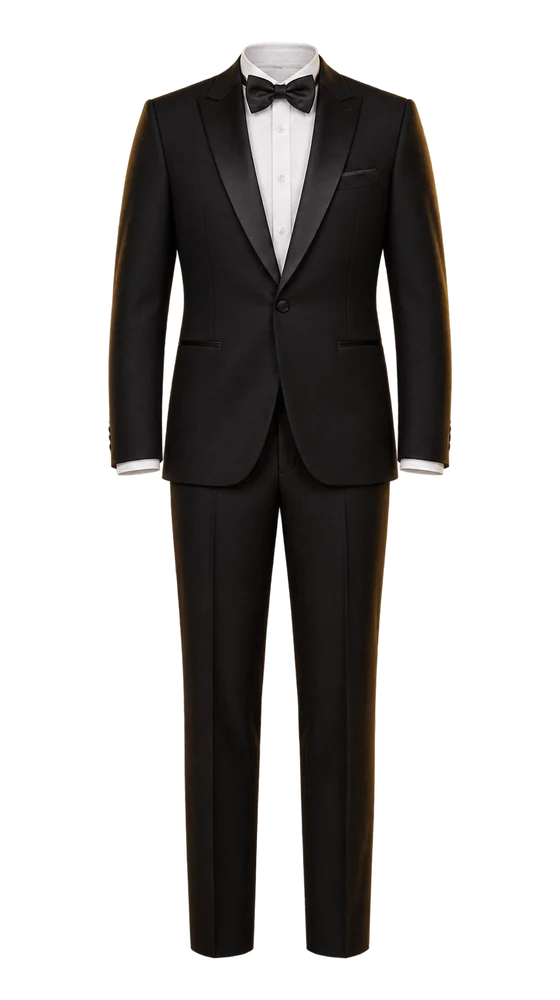 Terno oscuro con camisa y corbata de lazo