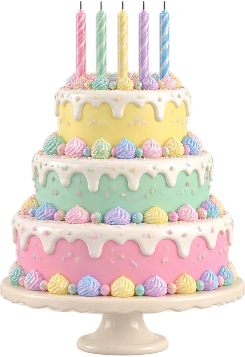 Torta de tres pisos con cinco velitas