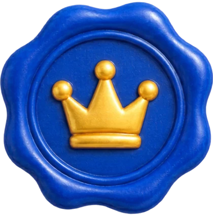 Sello de lacre azul con una corona dorada