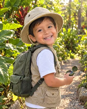 Thiago caminando con su mochila y su brújula