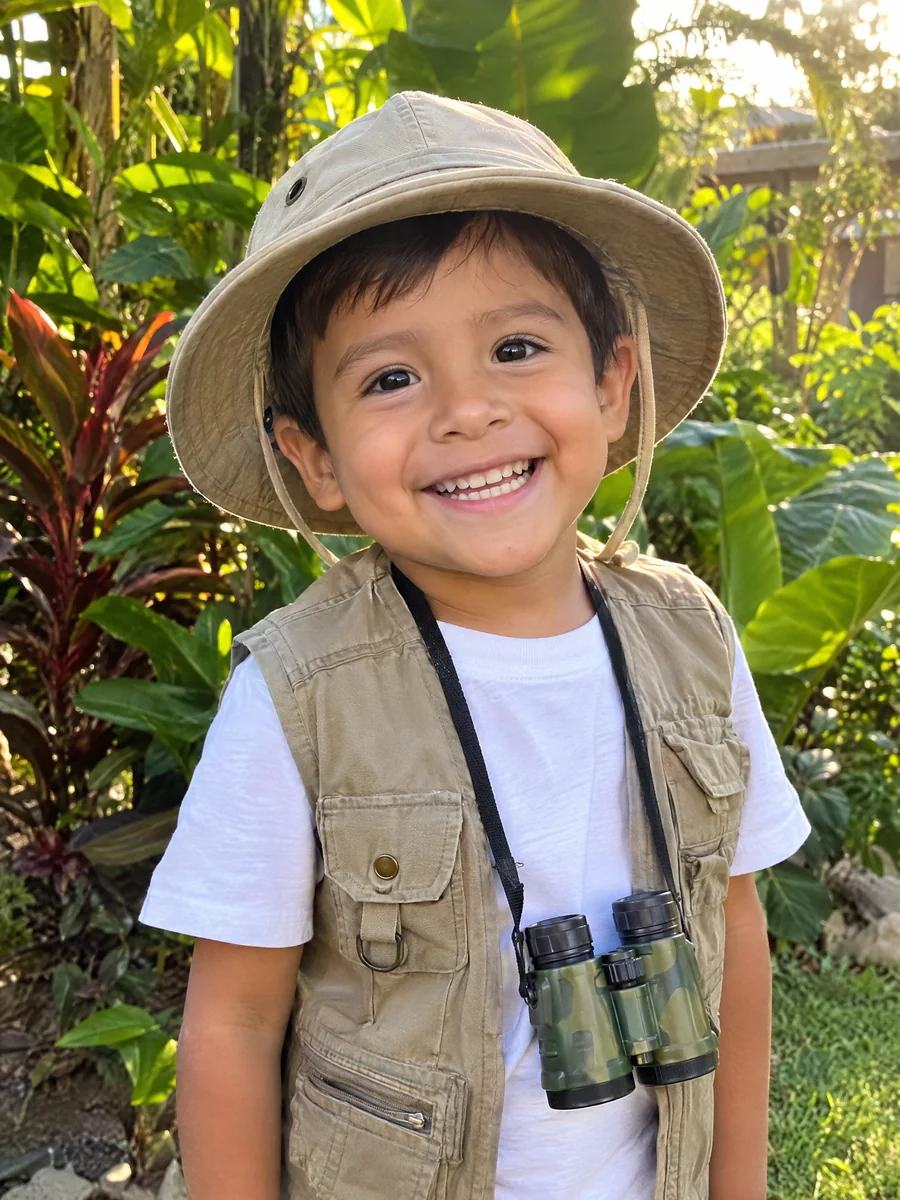 Thiago con su sombrero de explorador