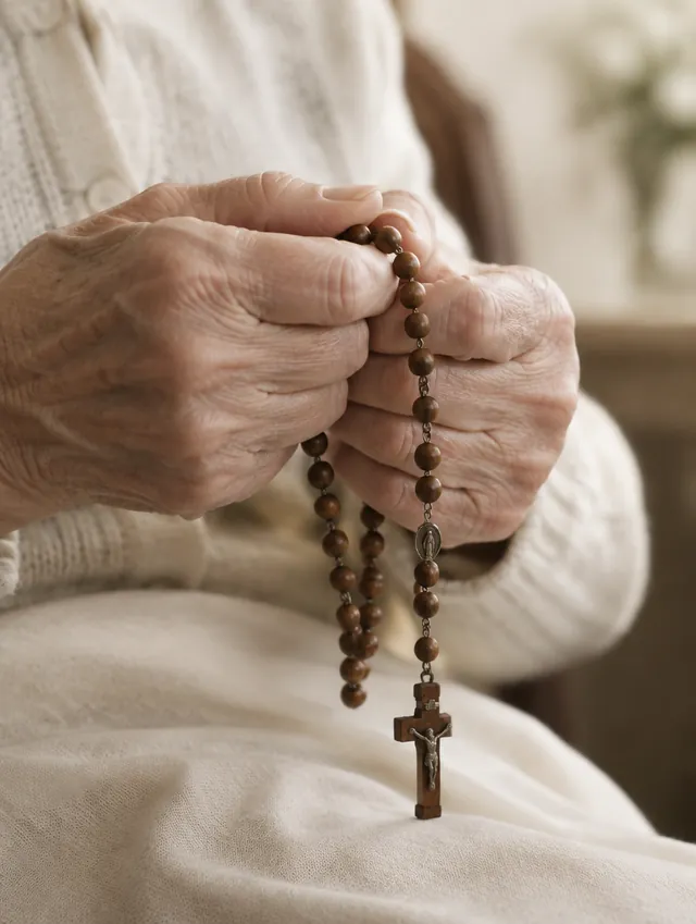 Sus manos con el rosario