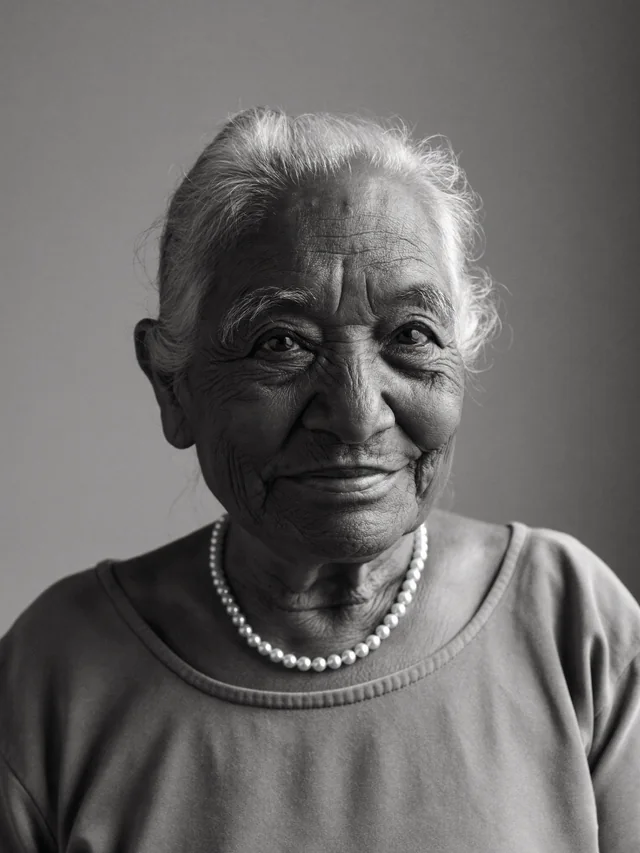 Retrato en blanco y negro de María Rodríguez sonriendo