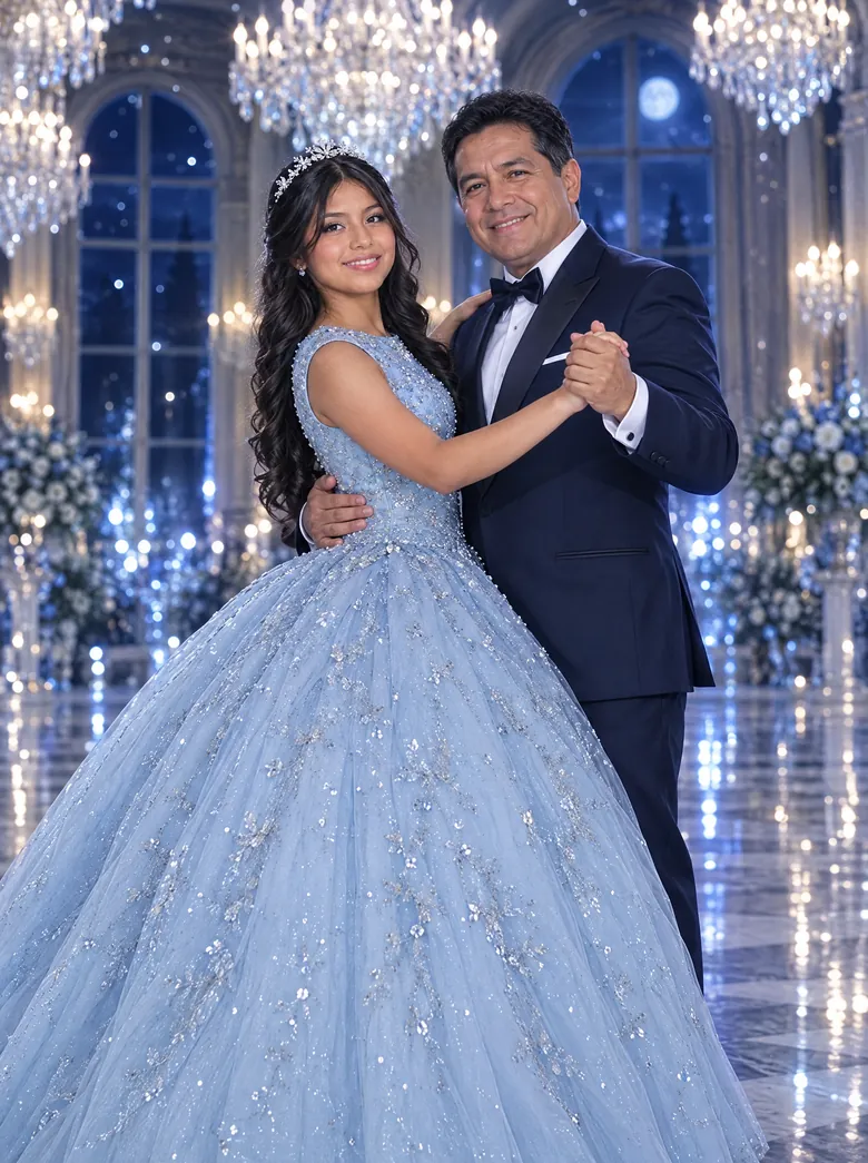 Luciana bailando el vals con su papá