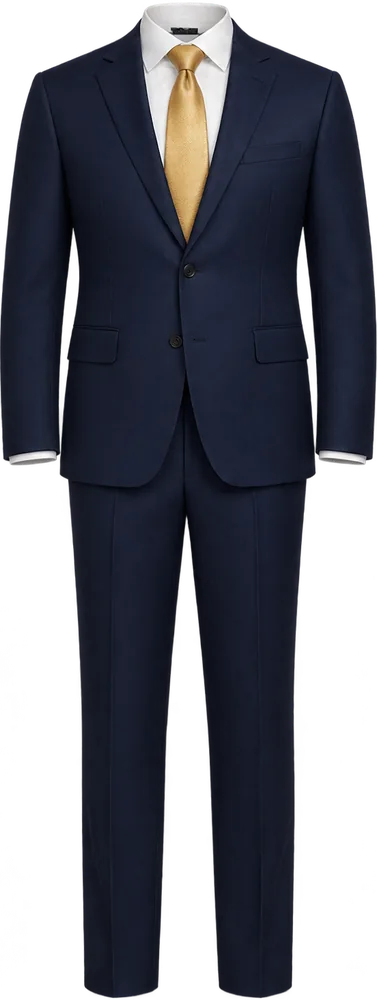 Traje oscuro con corbata dorada