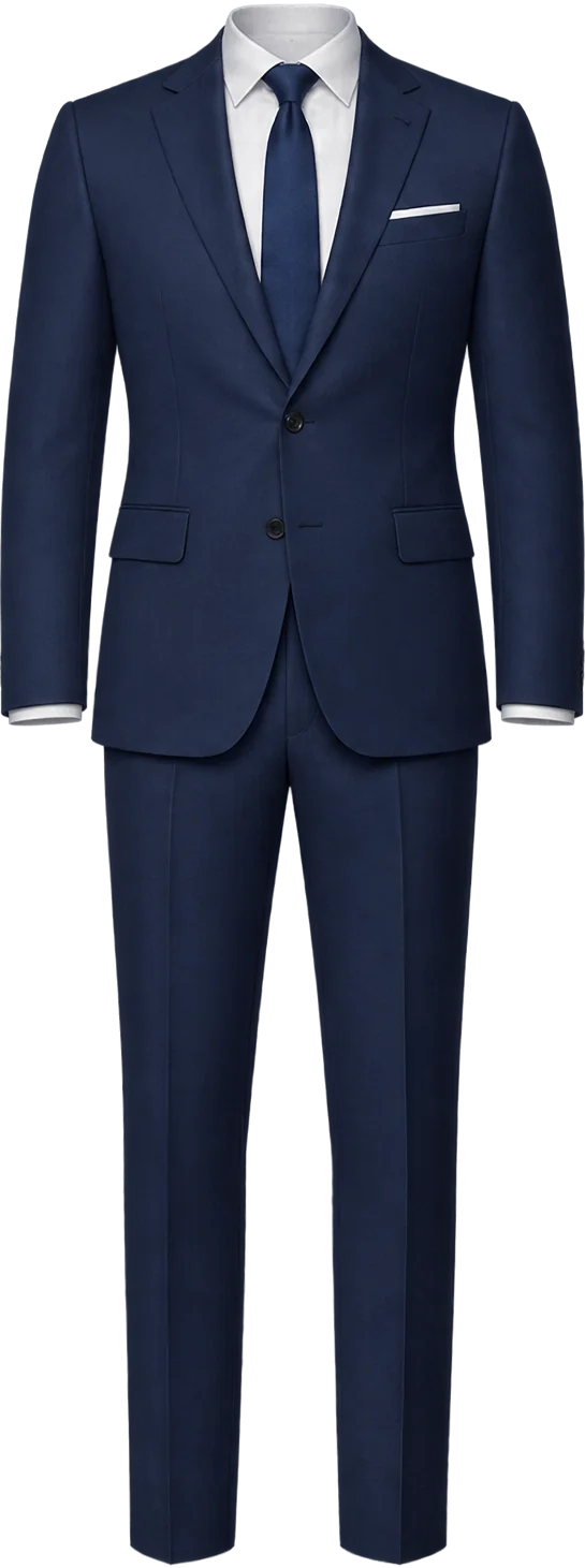 Terno azul noche con camisa blanca y corbata